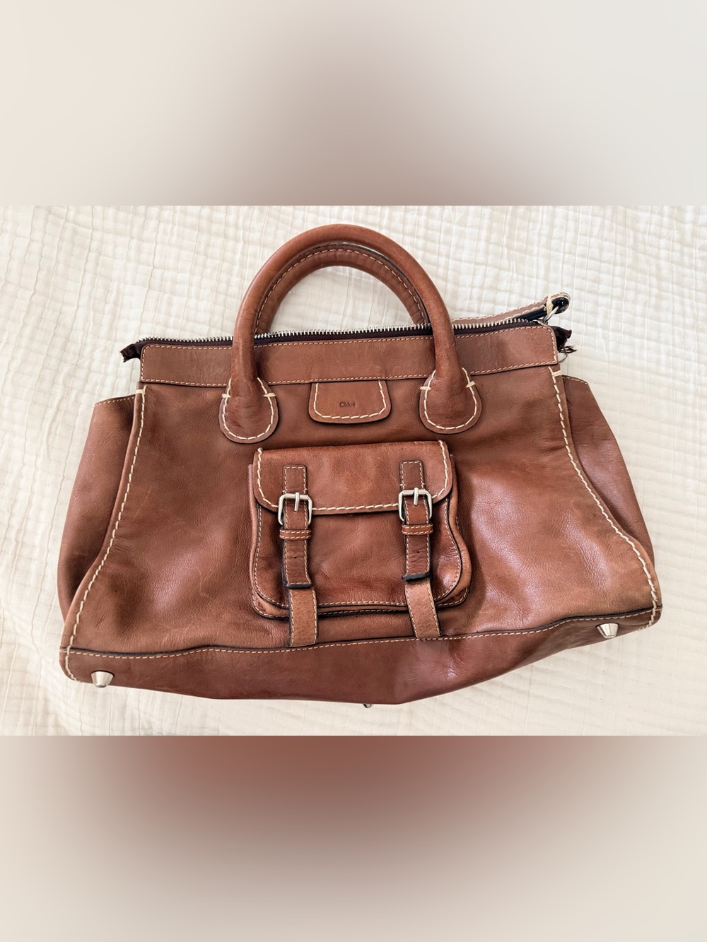 Chloé Vintage Medium Edith Brown Leather Satchel Top Handle Bag